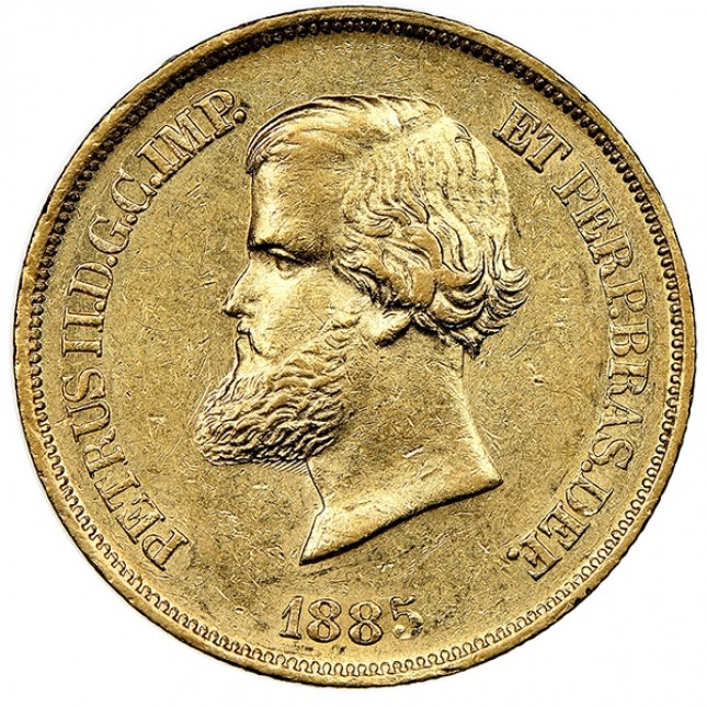 Brazil 10,000 Reis Gold Pedro II Avg Circ (Random Date)