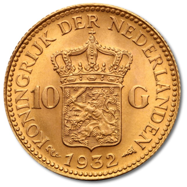 Netherlands Gold 10 Guilders (Avg. Circ)