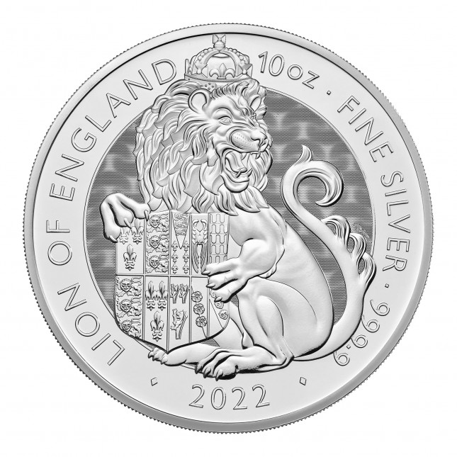 2022 UK 10 Oz Silver Royal Tudor Beasts Lion of England Coin (BU)