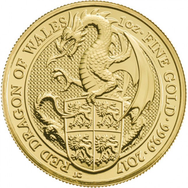 2017 UK 1 Oz Gold Red Dragon (Queen's Beasts Series) Reverse