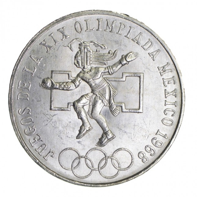 1968 Mexico Silver 25 Pesos Olympic Avg Circ (ASW .5209 oz)