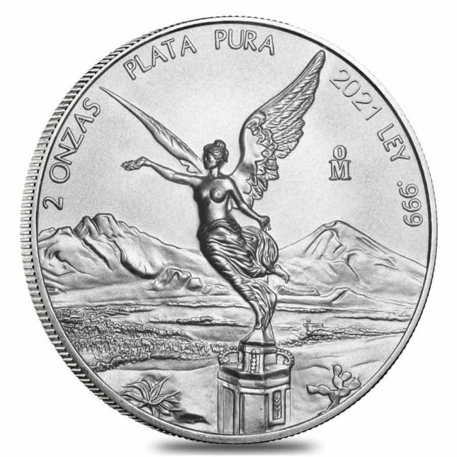 2021 2 Oz Mexican Silver Libertad Coin (BU)