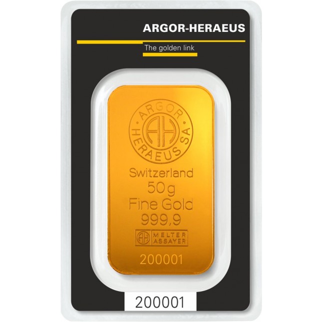 50 Gram Argor-Heraeus Gold Bar (In Assay)