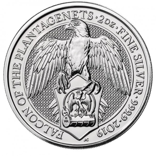2019 UK 2 Oz Silver The Falcon of Plantagenets BU (Queen's Beasts Series)