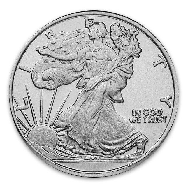 Highland Mint (HM) 1 Oz Walking Liberty .999 Fine Silver Round Obverse