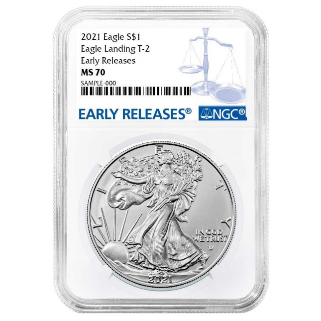 2021 1 Oz American Silver Eagle Type 2 NGC MS70 Early Releases