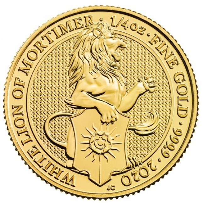 2020 UK 1/4 Oz Gold The White Lion of Mortimer BU (Queen's Beasts Series)