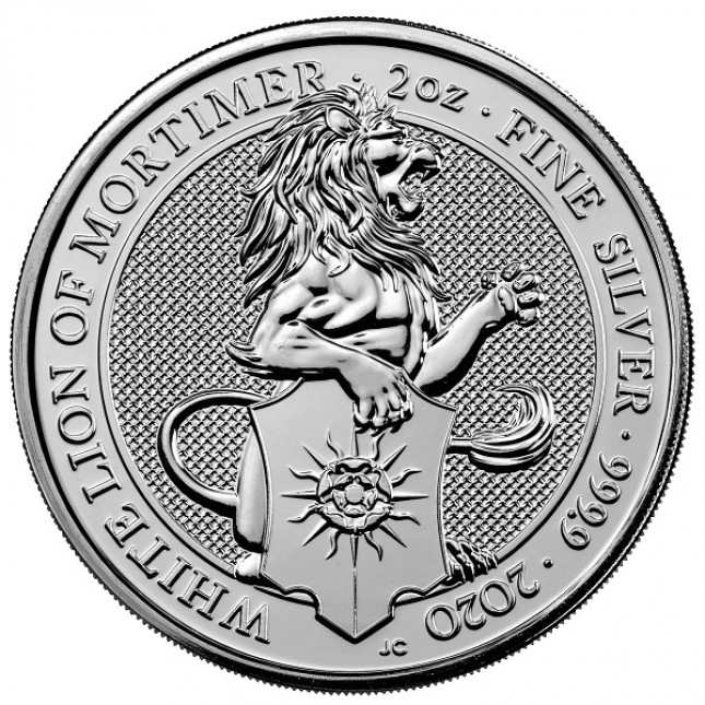 2020 UK 2 Oz Silver The White Lion of Mortimer BU (Queen's Beasts Series)