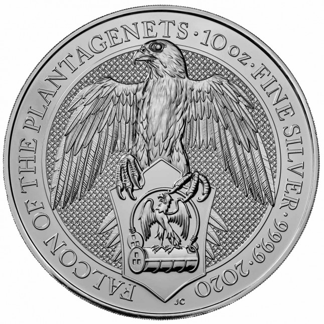 2020 UK 10 Oz Silver The Falcon of Plantagenets BU (Queen's Beasts Series)
