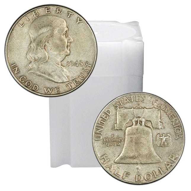 Tube of 90% Silver Franklin Half Dollars - $10 Face Value