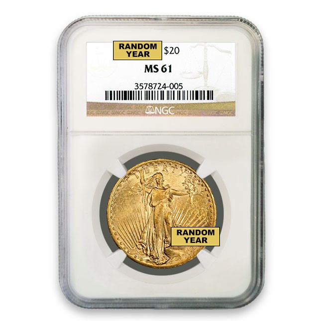 $20 Saint Gaudens Gold Double Eagle NGC MS61 (Random)