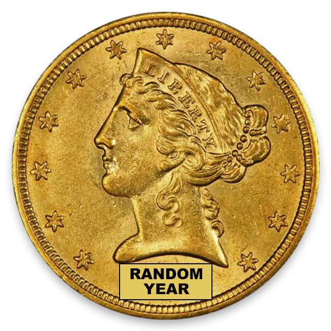 $5 Liberty Gold Half Eagle About Uncirculated (AU) Random