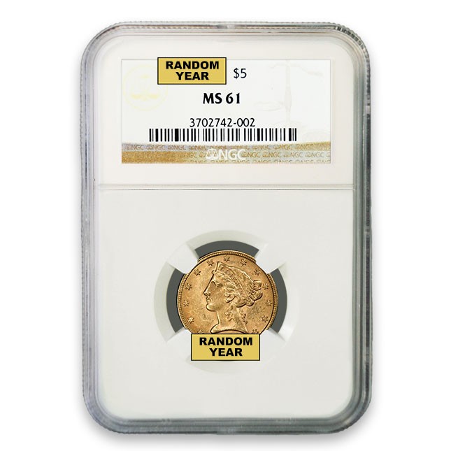 $5 Liberty Gold Half Eagle NGC MS61 (Random)