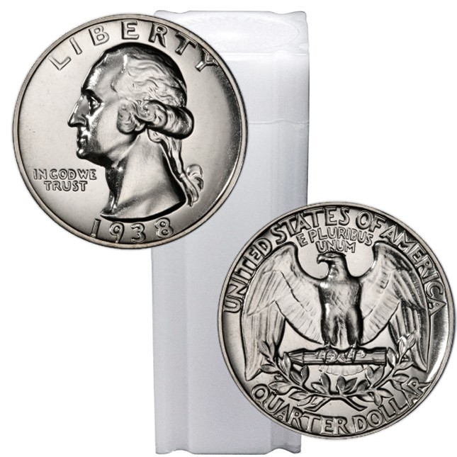 Tube of 90% Silver Washington Quarters Brilliant Uncirculated (BU) - $10 Face Value