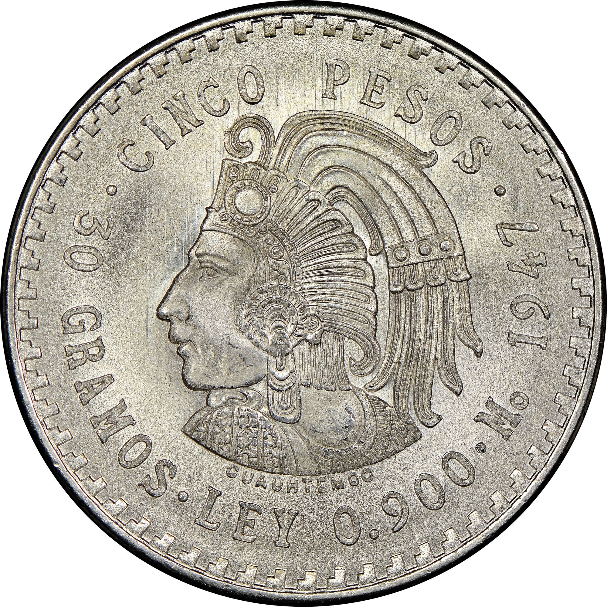 Cuauhtemoc railroad Mexico silver 5 peso 4 types: Morelos AU/BU 