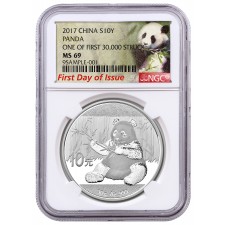 2017 30 Gram Silver Panda NGC MS69 First Day of Issue