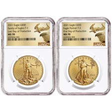 Two Coin Set: 2021 1 Oz American Gold Eagle NGC MS70 First/Last Day of Production