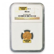 $2.50 Indian Gold Quarter Eagle NGC MS64 (Random) 