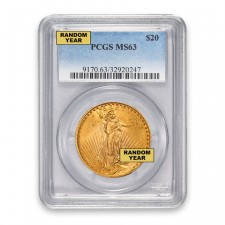 $20 Gold Saint-Gaudens Double Eagle PCGS MS63 Obverse