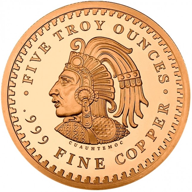 Buy 5 oz Copper Round Aztec Calendar (BU) Monument Metals
