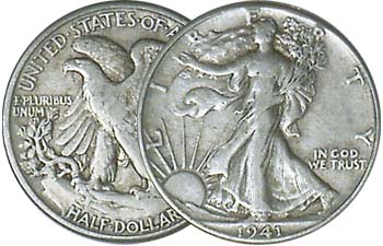 1 OBW Half authentic Dollar Roll w/DOUBLE BONUS ~ two 90% Walking Liberty Coins